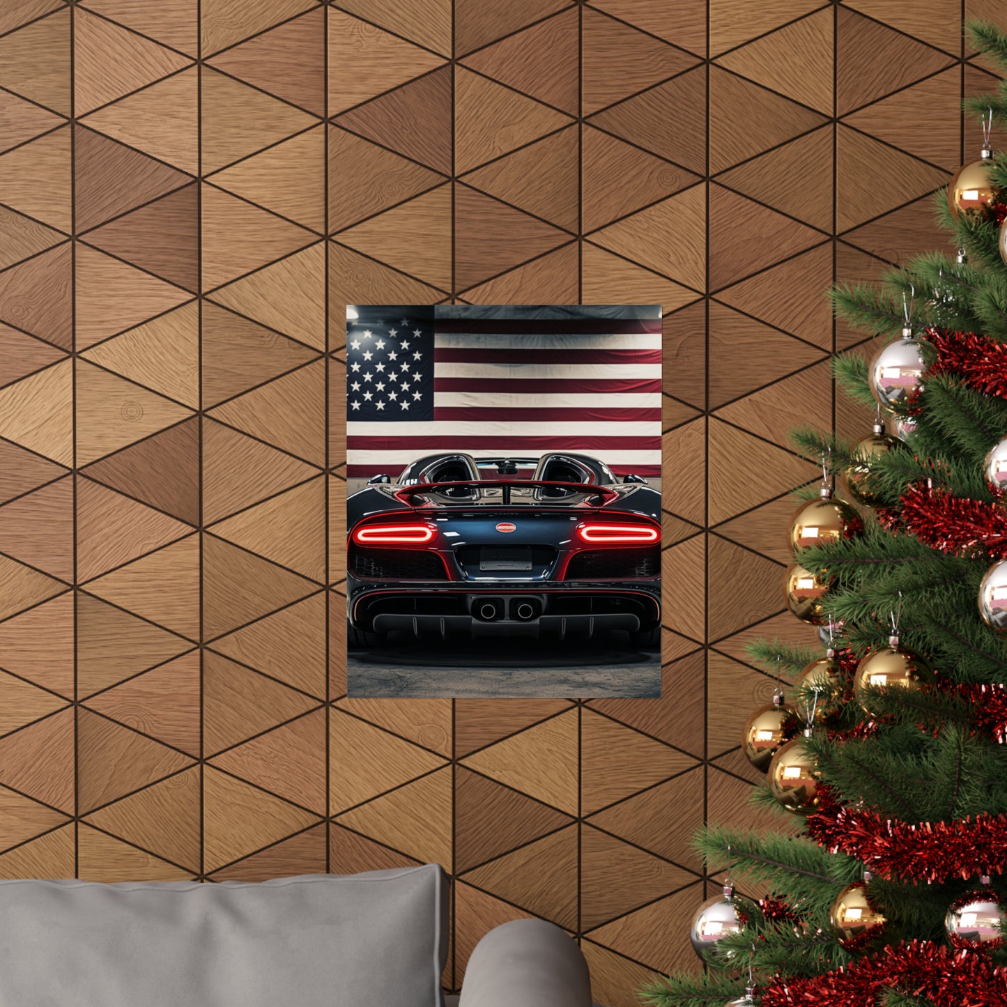 Premium Matte Vertical Posters American Flag Background Bugatti 4