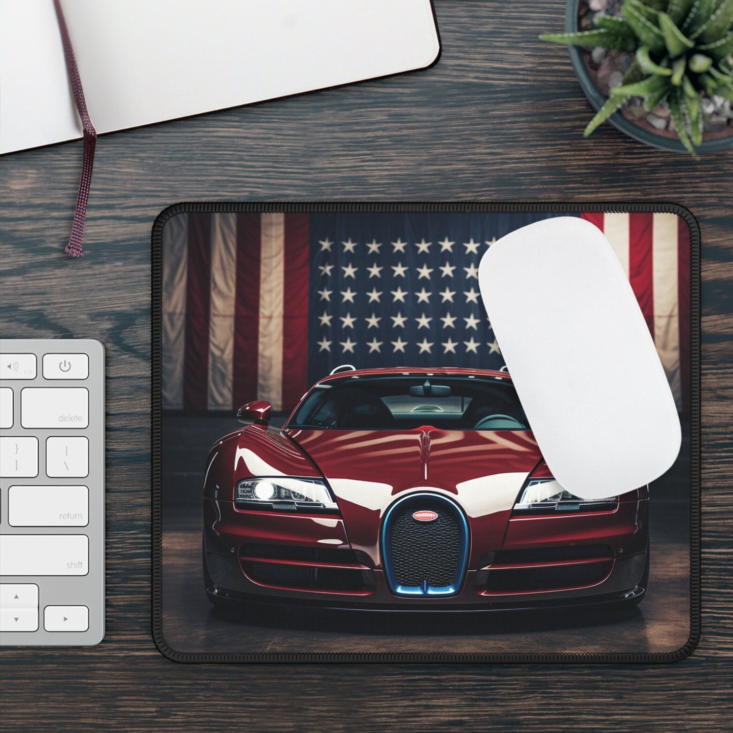 Gaming Mouse Pad  American Flag Background Bugatti 1