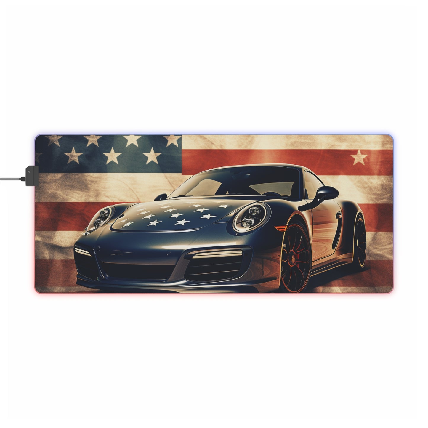 LED Gaming Mouse Pad Abstract American Flag Background Porsche 3