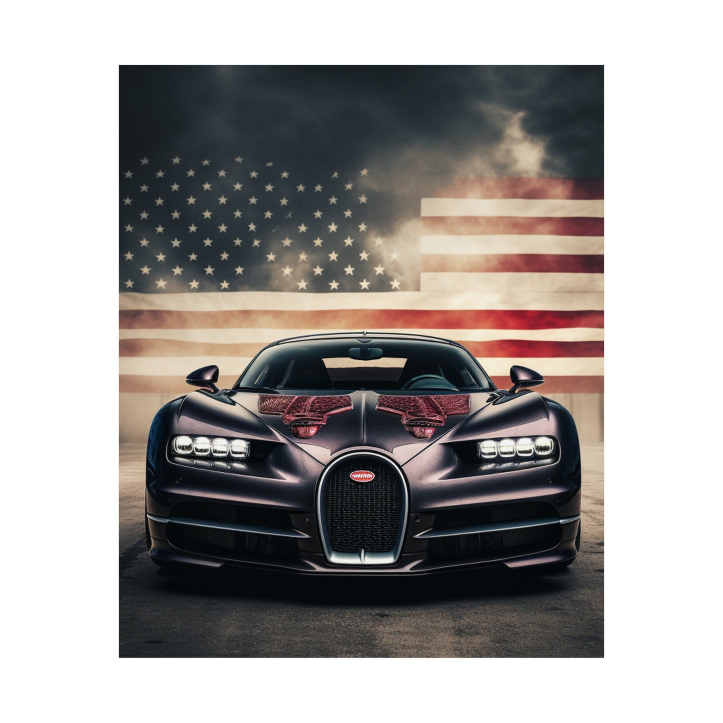 Premium Matte Vertical Posters American Flag Background Bugatti 2