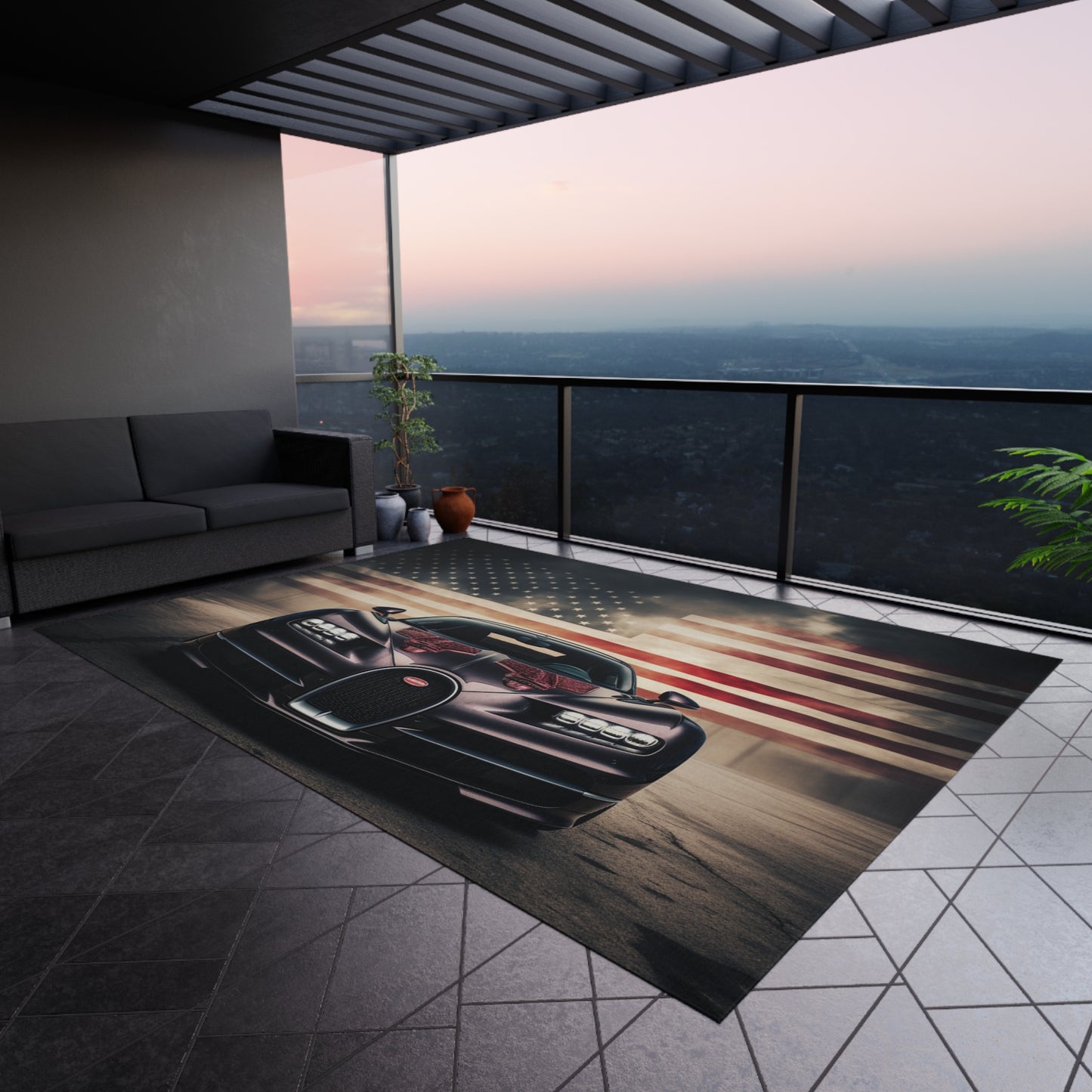 Outdoor Rug  American Flag Background Bugatti 2