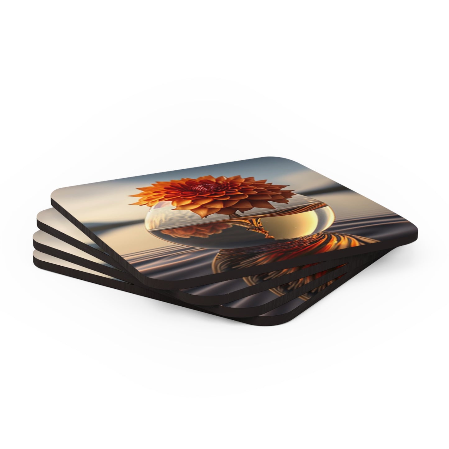 Corkwood Coaster Set Dahlia Orange 1