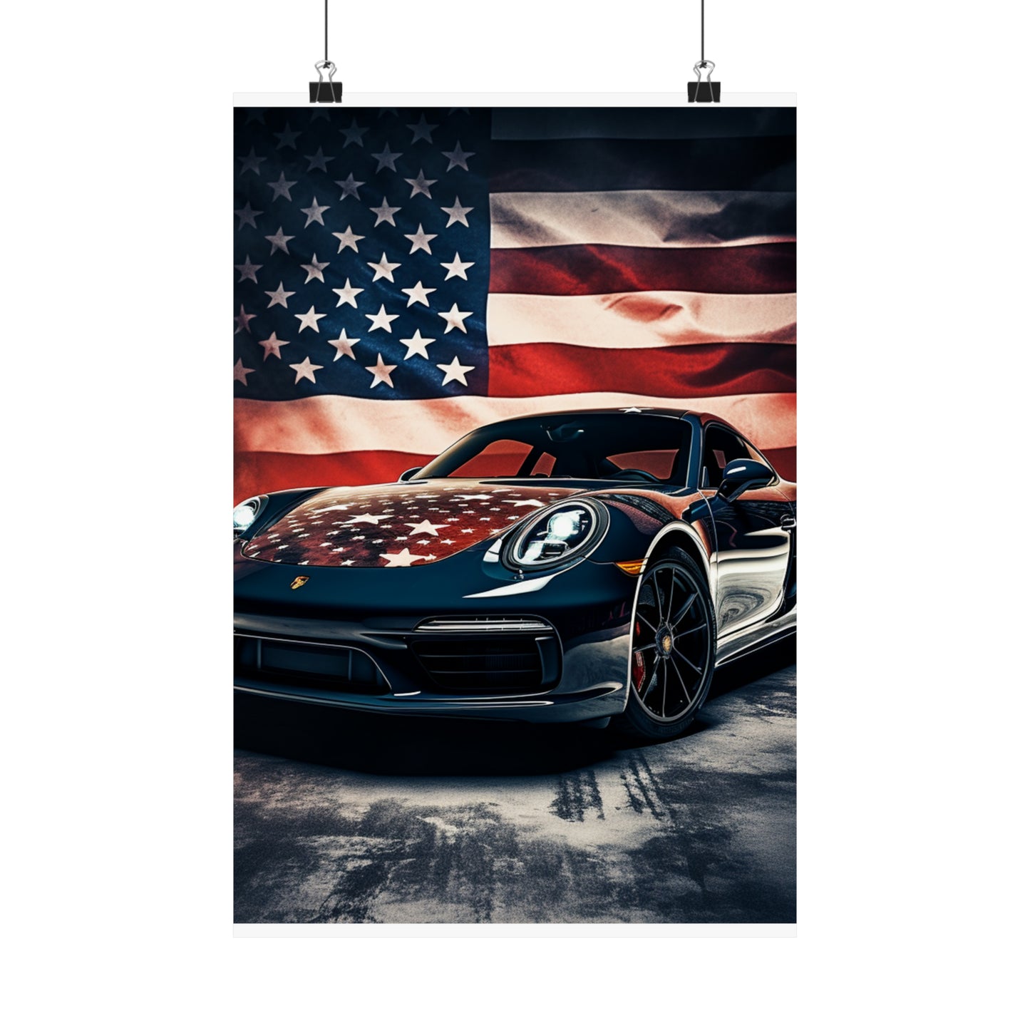 Premium Matte Vertical Posters Abstract American Flag Background Porsche 2