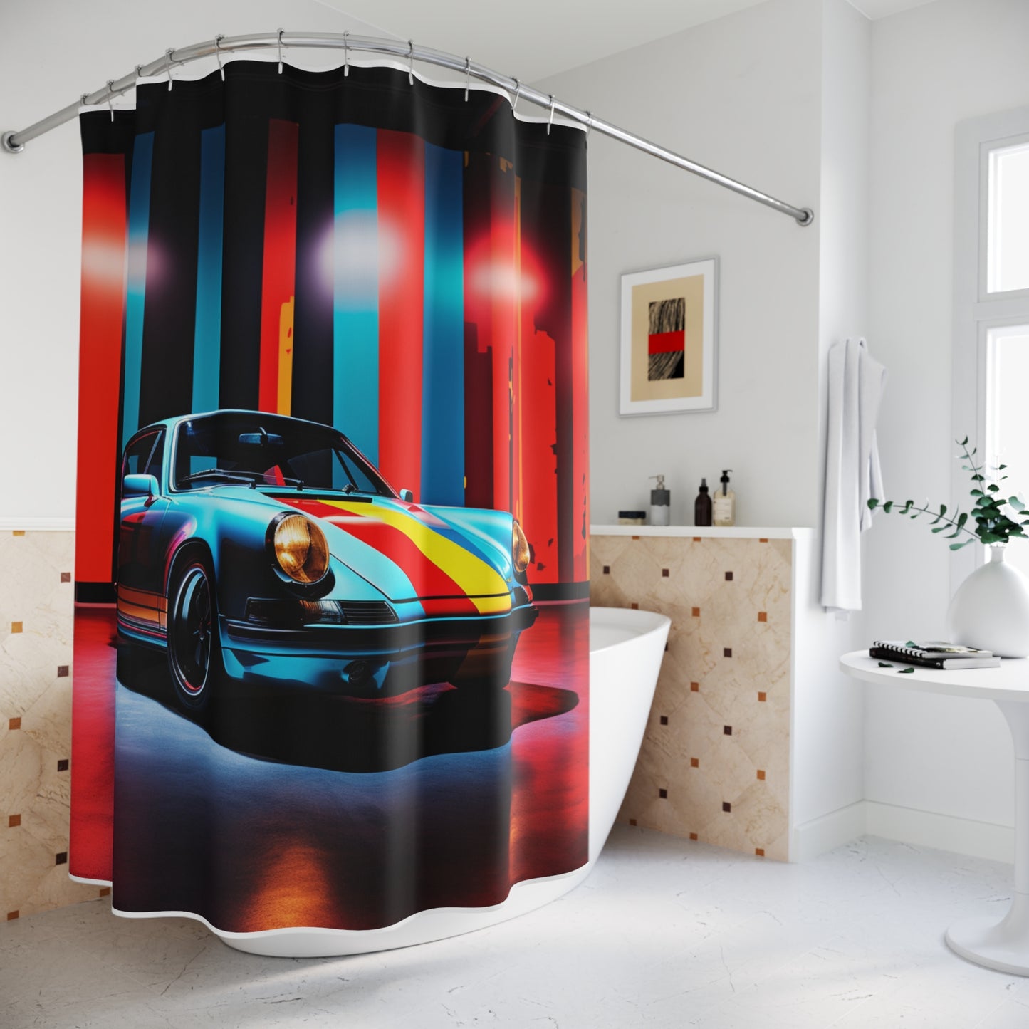 Polyester Shower Curtain Macro American Flag Porsche 3