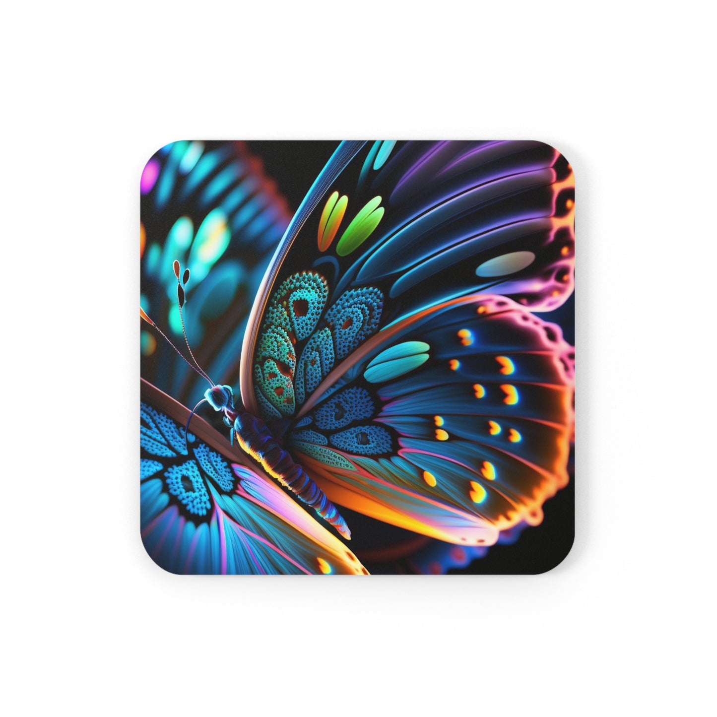 Corkwood Coaster Set Neon Butterfly Macro 2