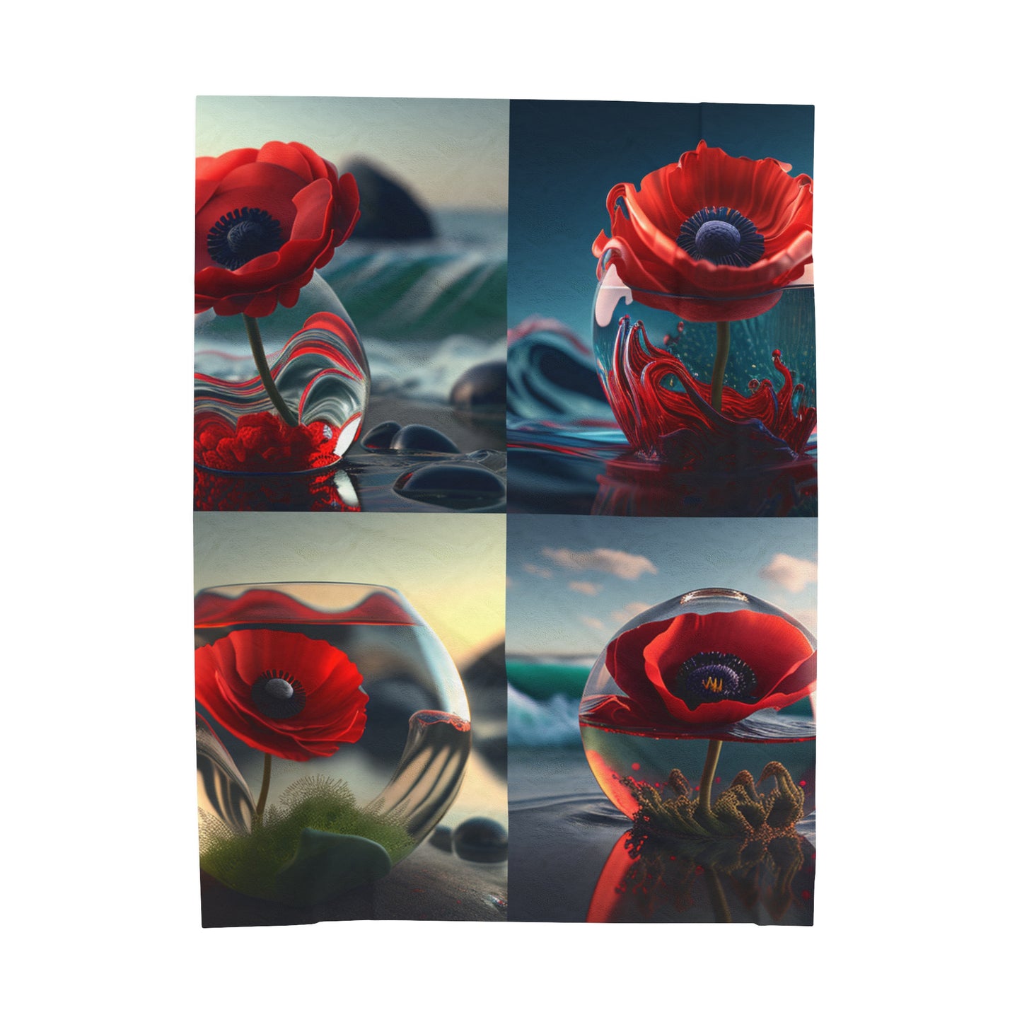 Velveteen Plush Blanket Red Anemone in a Vase 5