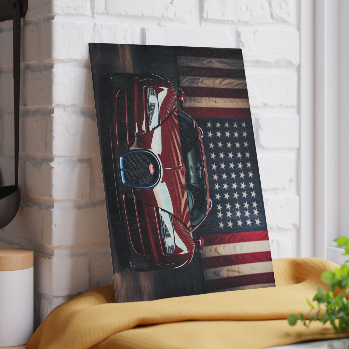 Glass Cutting Board American Flag Background Bugatti 1