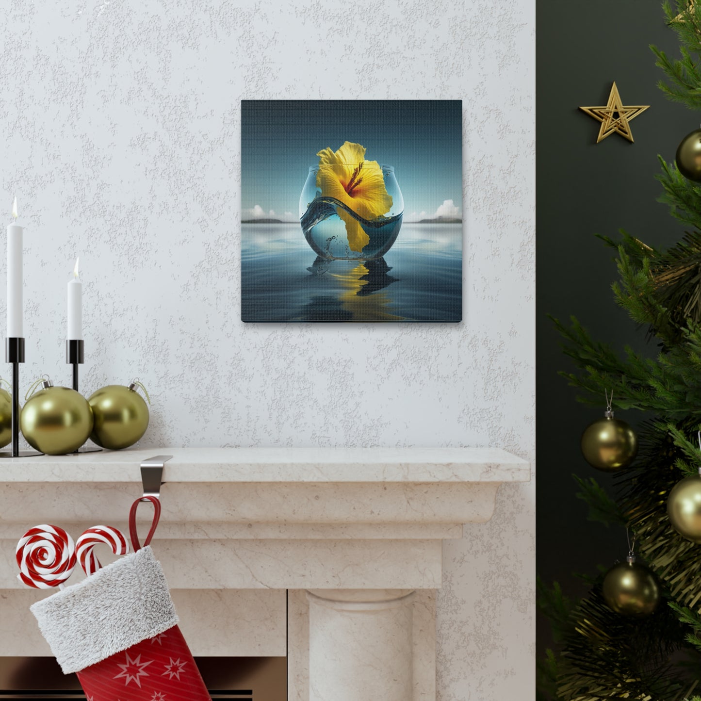 Canvas Gallery Wraps Yellow Hibiscus glass 4