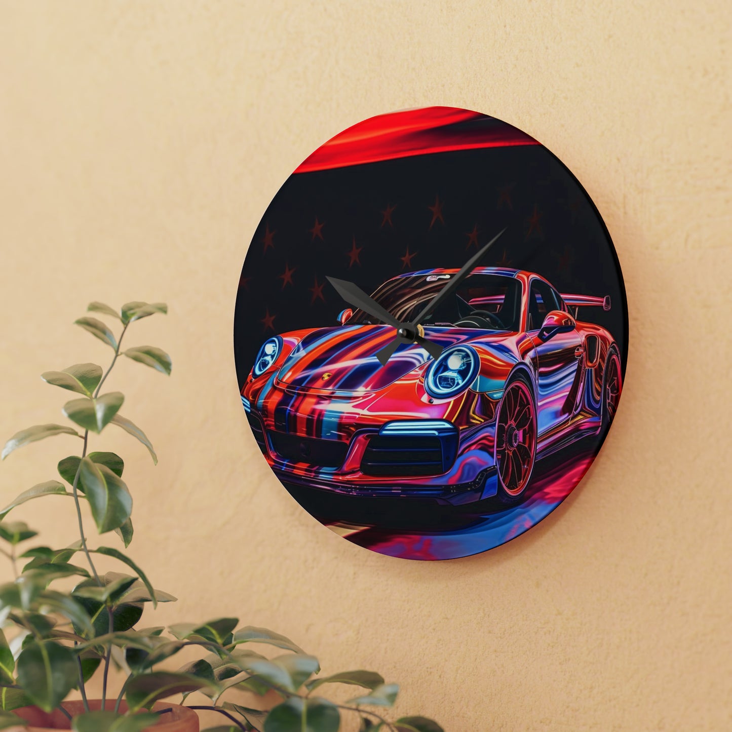 Acrylic Wall Clock American Flag Colored Porsche 2