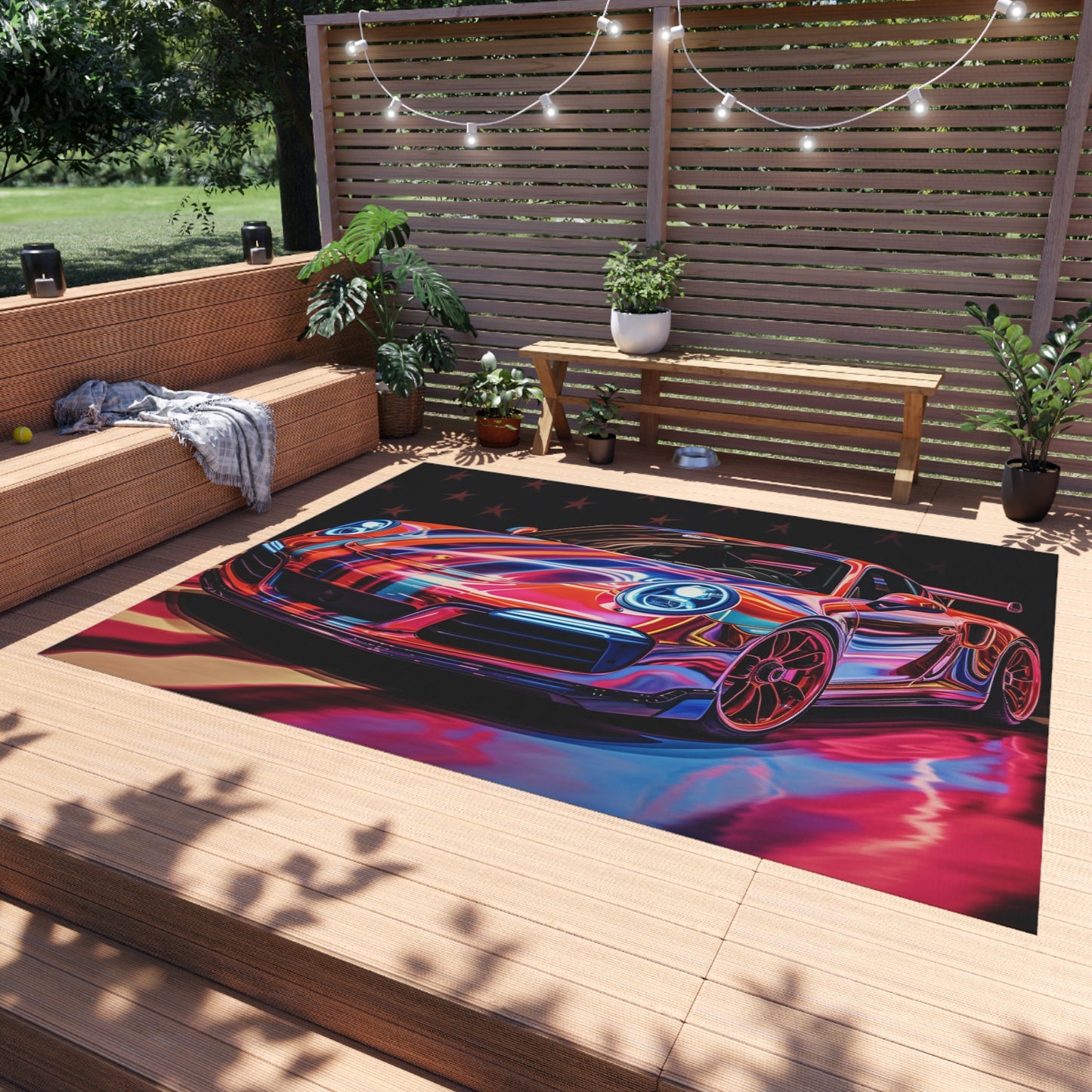 Outdoor Rug  Macro American Flag Porsche 4