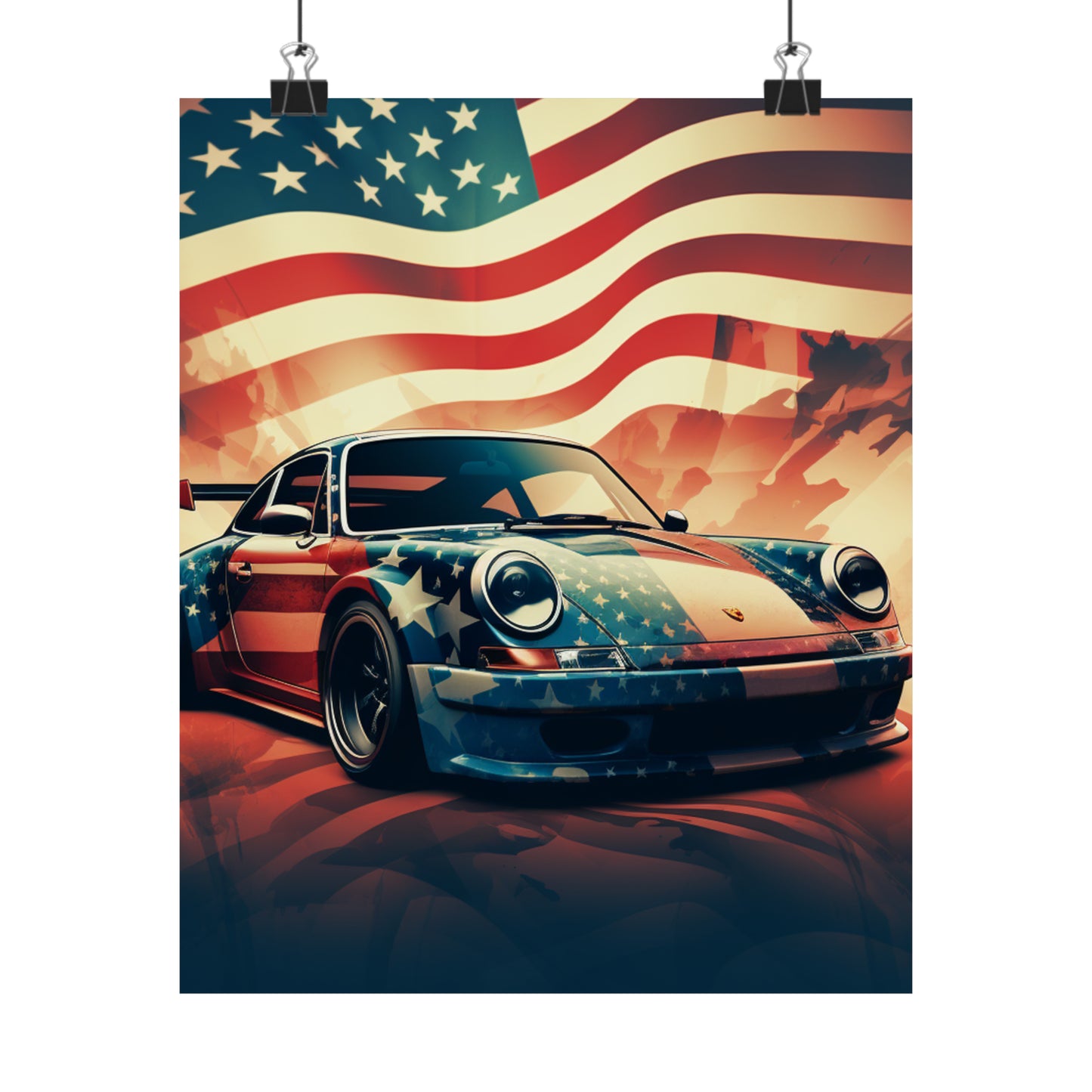 Premium Matte Vertical Posters Abstract American Flag Background Porsche 4