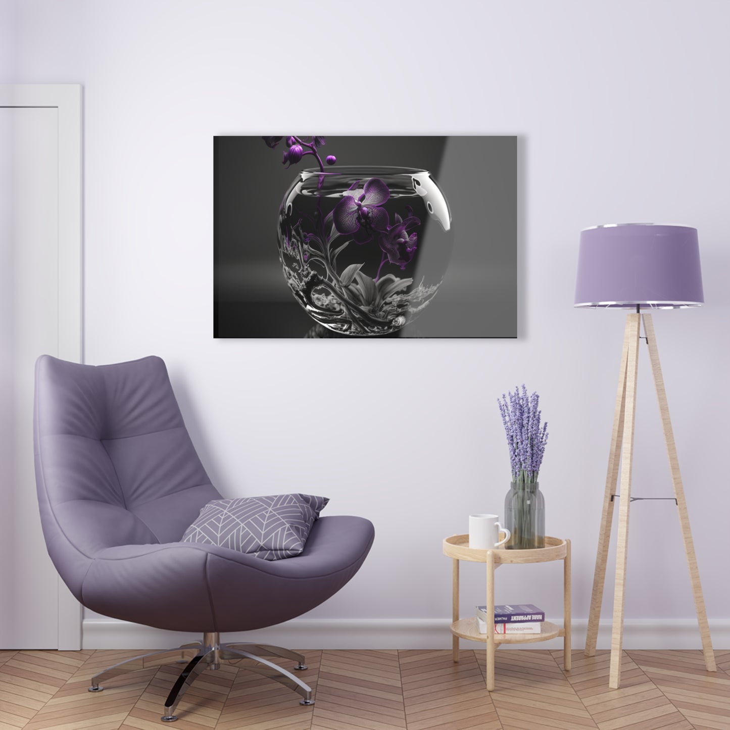 Acrylic Prints Purple Orchid Glass vase 3