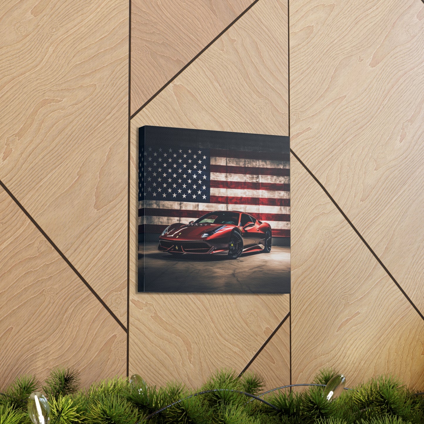 Canvas Gallery Wraps American Flag Background Ferrari 4