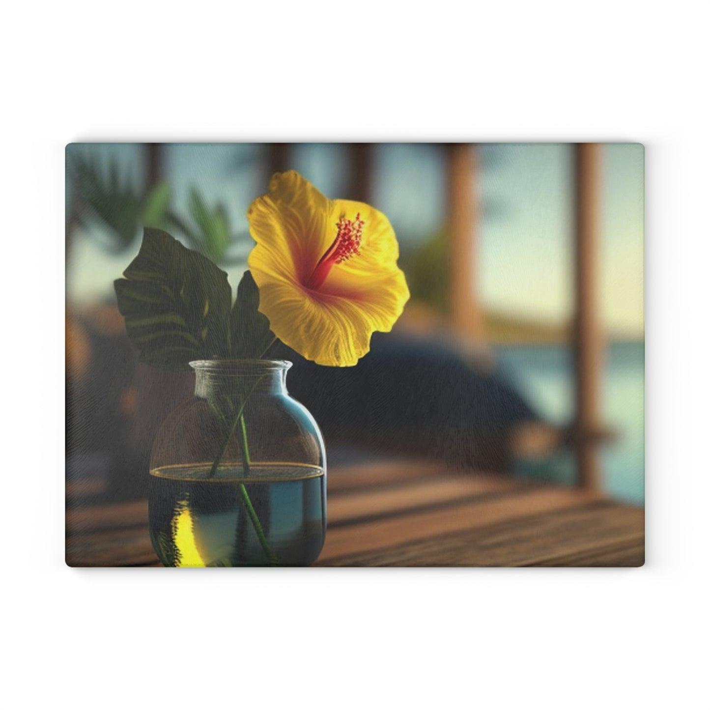 Glass Cutting Board Yellow Hibiscus Wood 2