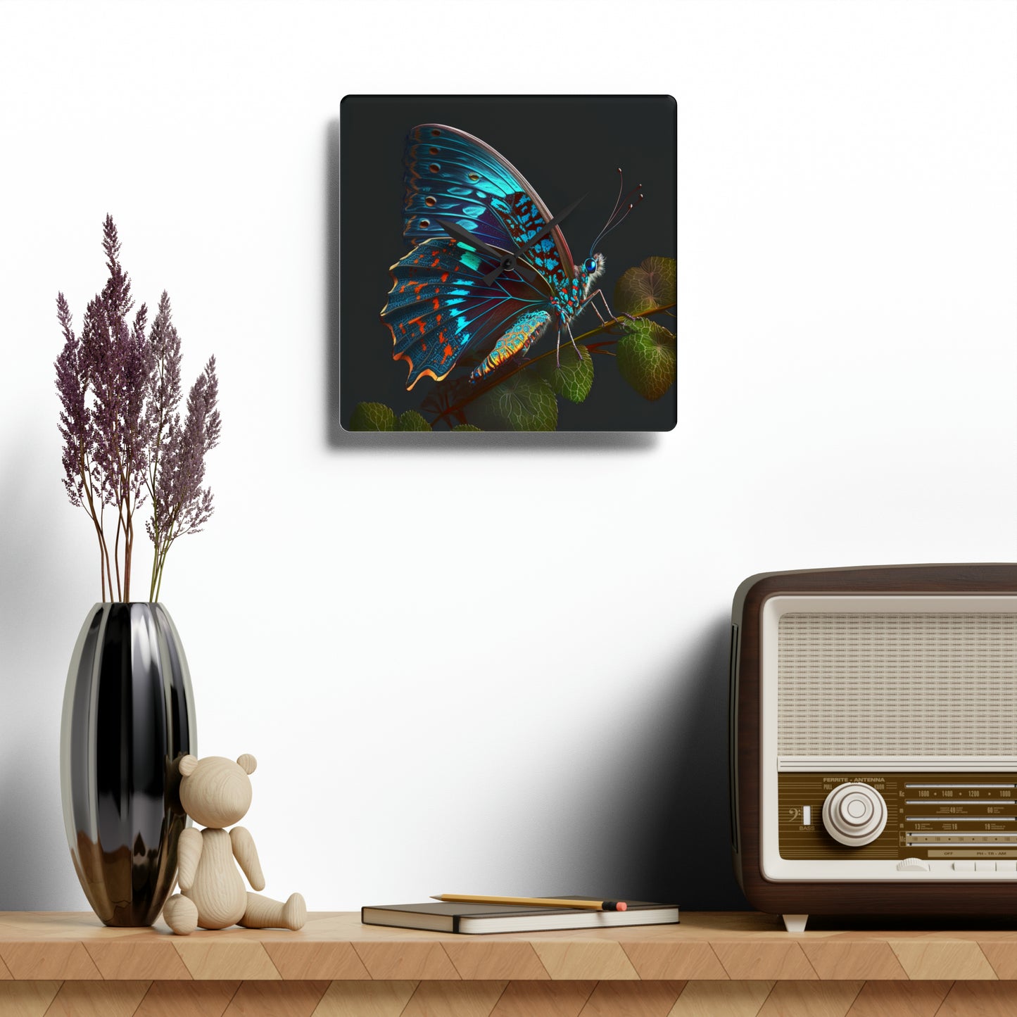 Acrylic Wall Clock Hue Neon Butterfly 2