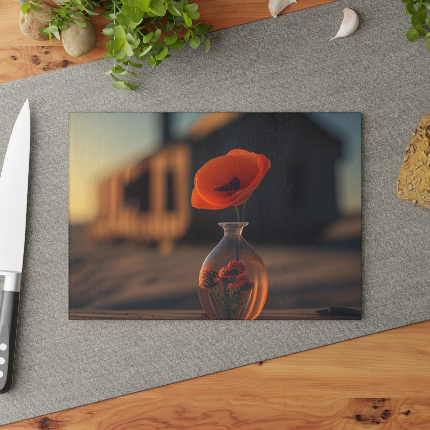 Glass Cutting Board Orange Poppy in a Vase 3