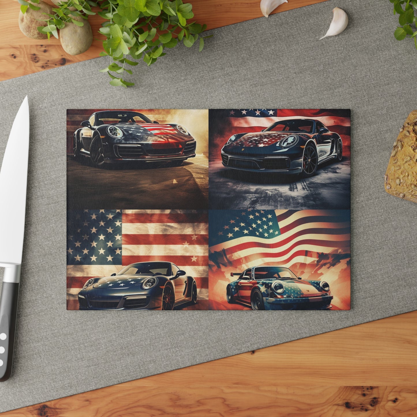 Glass Cutting Board Abstract American Flag Background Porsche 5