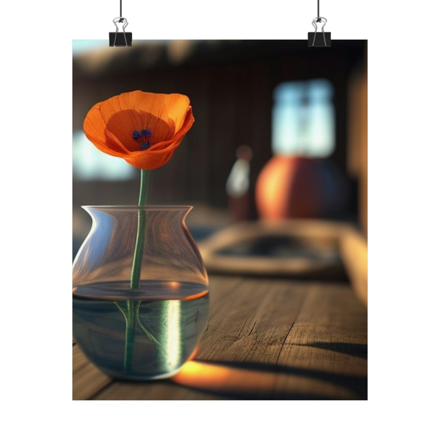 Premium Matte Vertical Posters Poppy in a Glass Vase 2