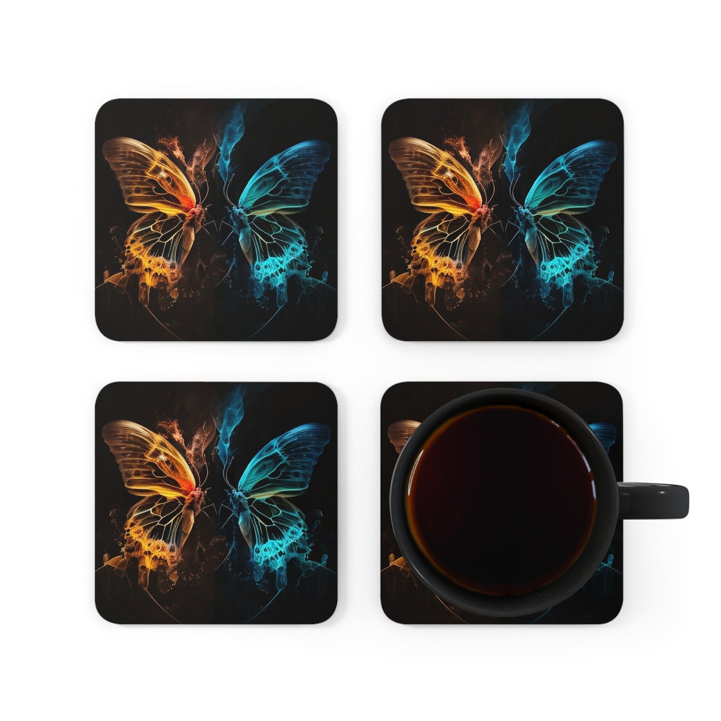 Corkwood Coaster Set Kiss Neon Butterfly 3