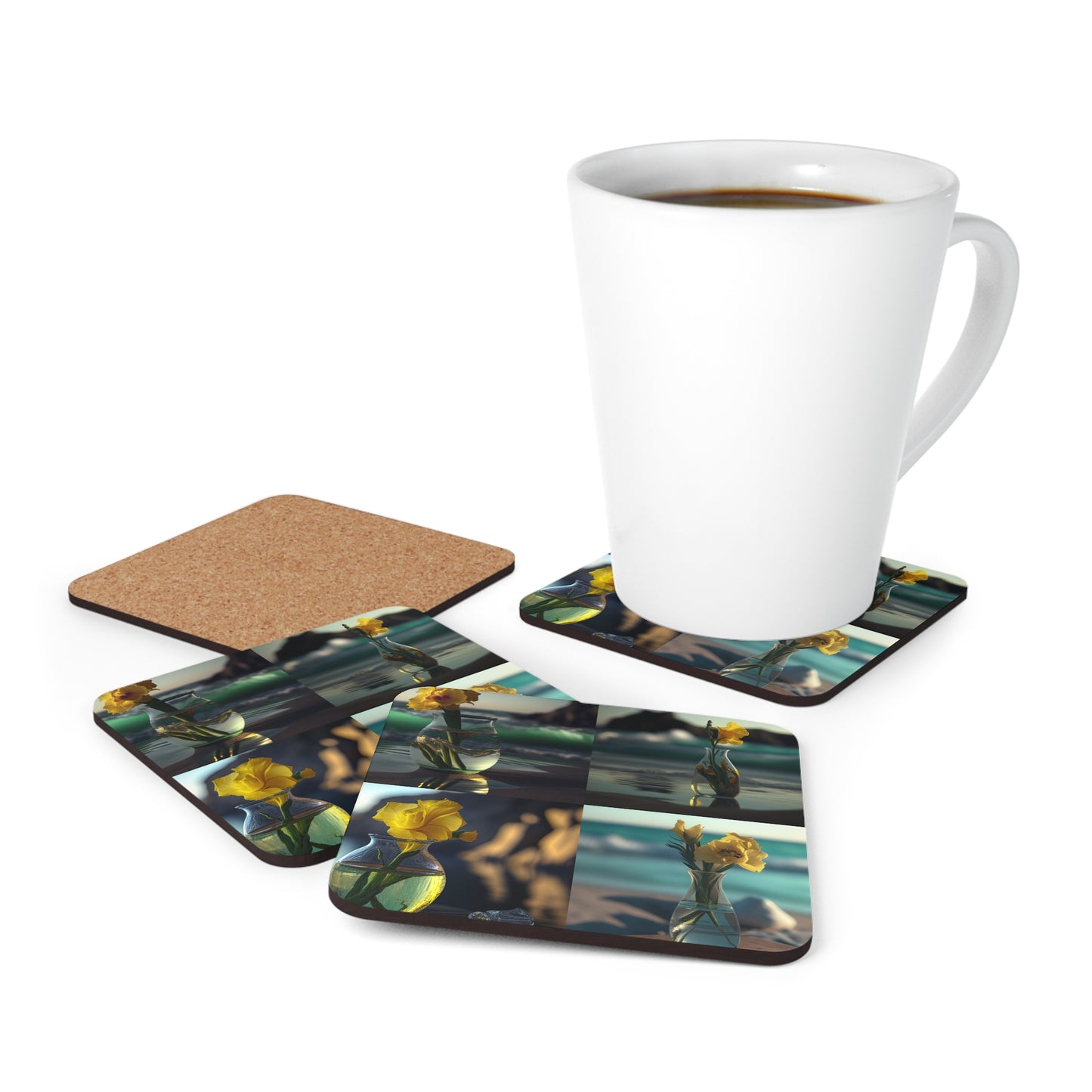 Corkwood Coaster Set Yellow Gladiolus glass 5