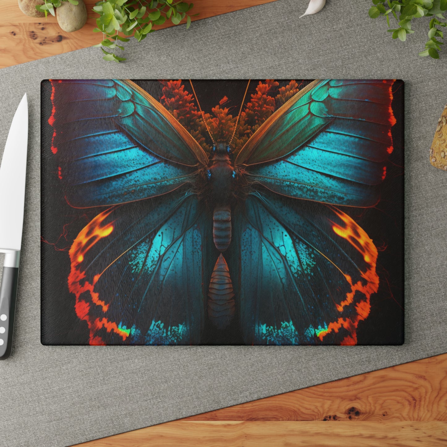 Glass Cutting Board Neon Butterfly Flair 3