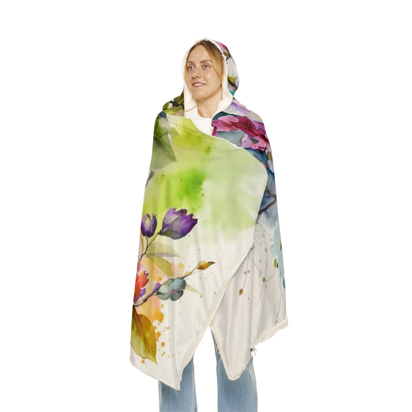 Snuggle Hooded Blanket Mother Nature Bright Spring Colors Realistic Watercolor 4