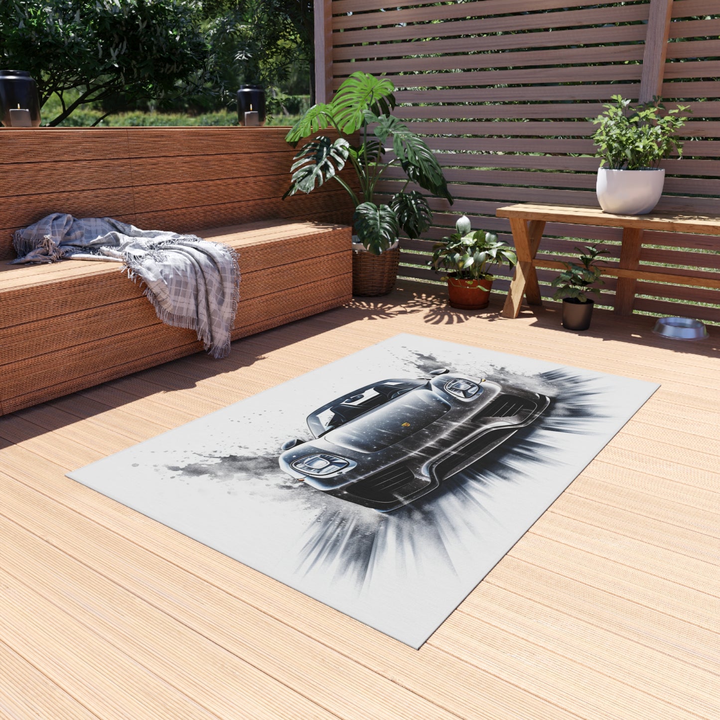 Outdoor Rug  918 Spyder white background driving fast with water splashing 3