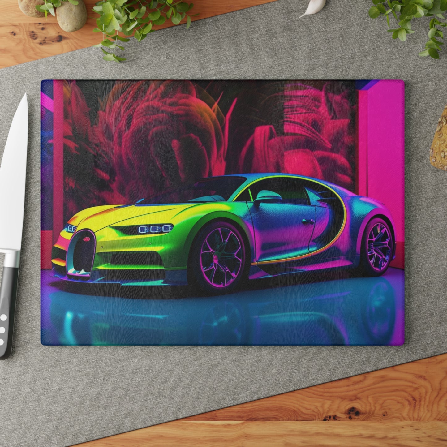 Glass Cutting Board Florescent Bugatti Flair 1