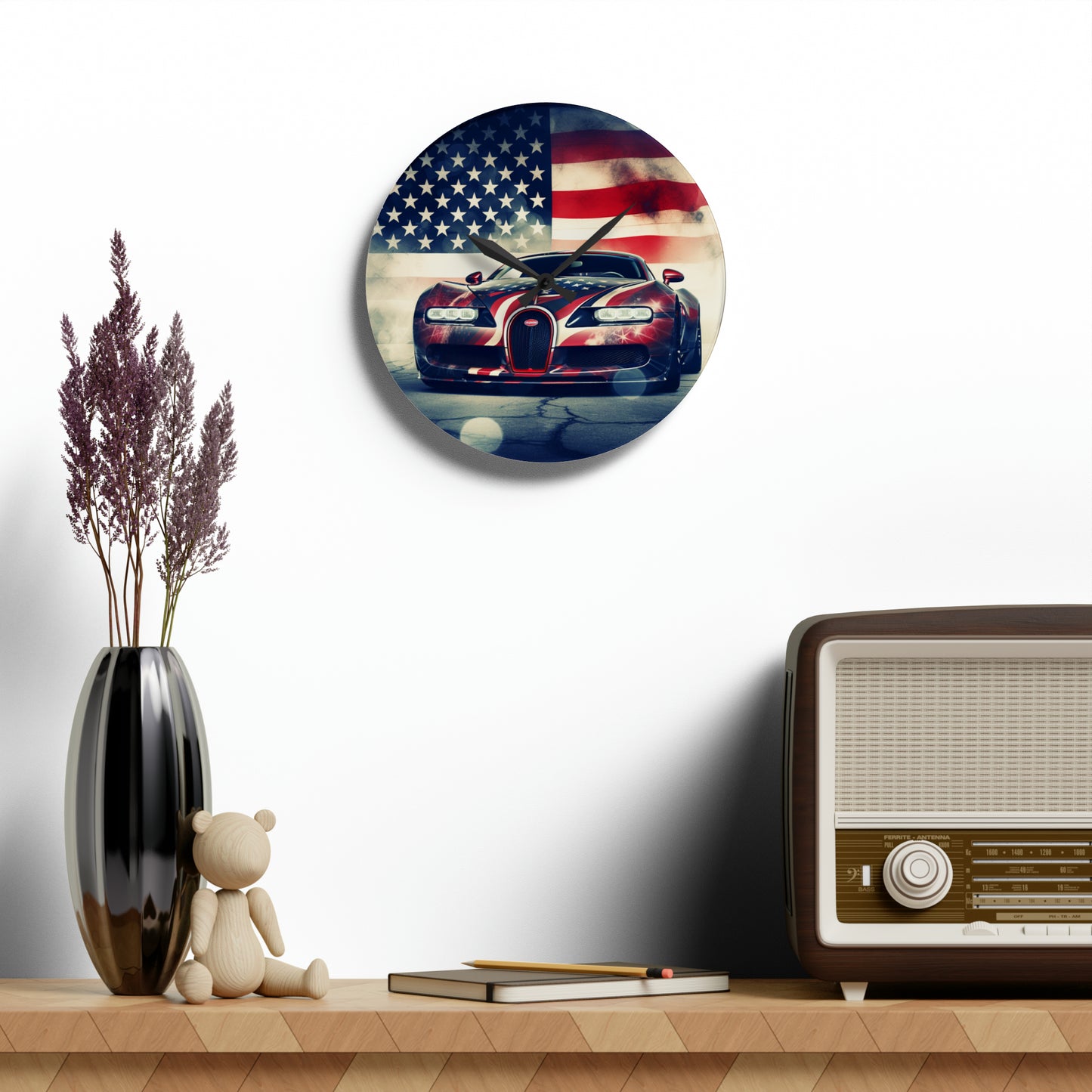 Acrylic Wall Clock Abstract American Flag Background Bugatti 1