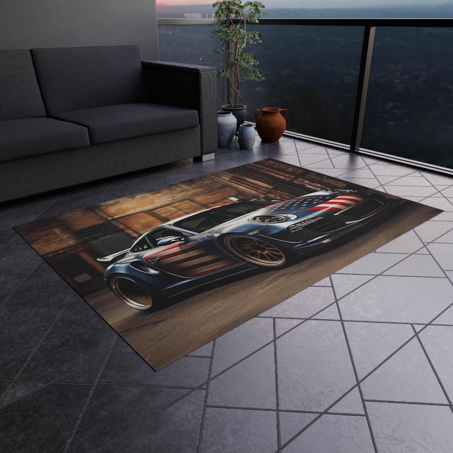 Outdoor Rug  American Flag Porsche 1