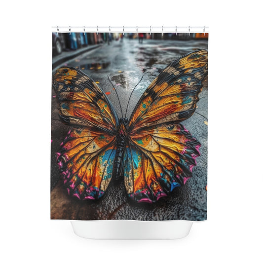 Polyester Shower Curtain Liquid Street Butterfly 1