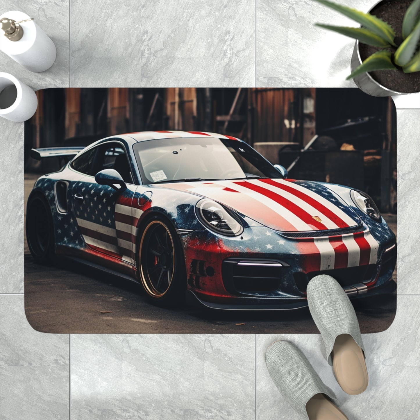 Memory Foam Bath Mat American Flag Porsche 3