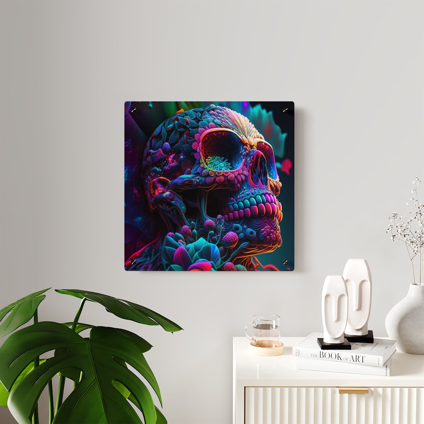 Acrylic Wall Art Panels Florescent Skull Death 3