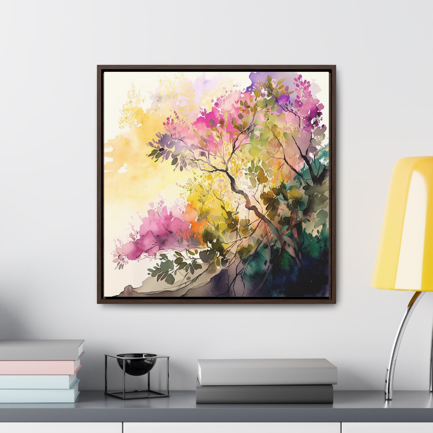 Gallery Canvas Wraps, Square Frame Mother Nature Bright Spring Colors Realistic Watercolor 2