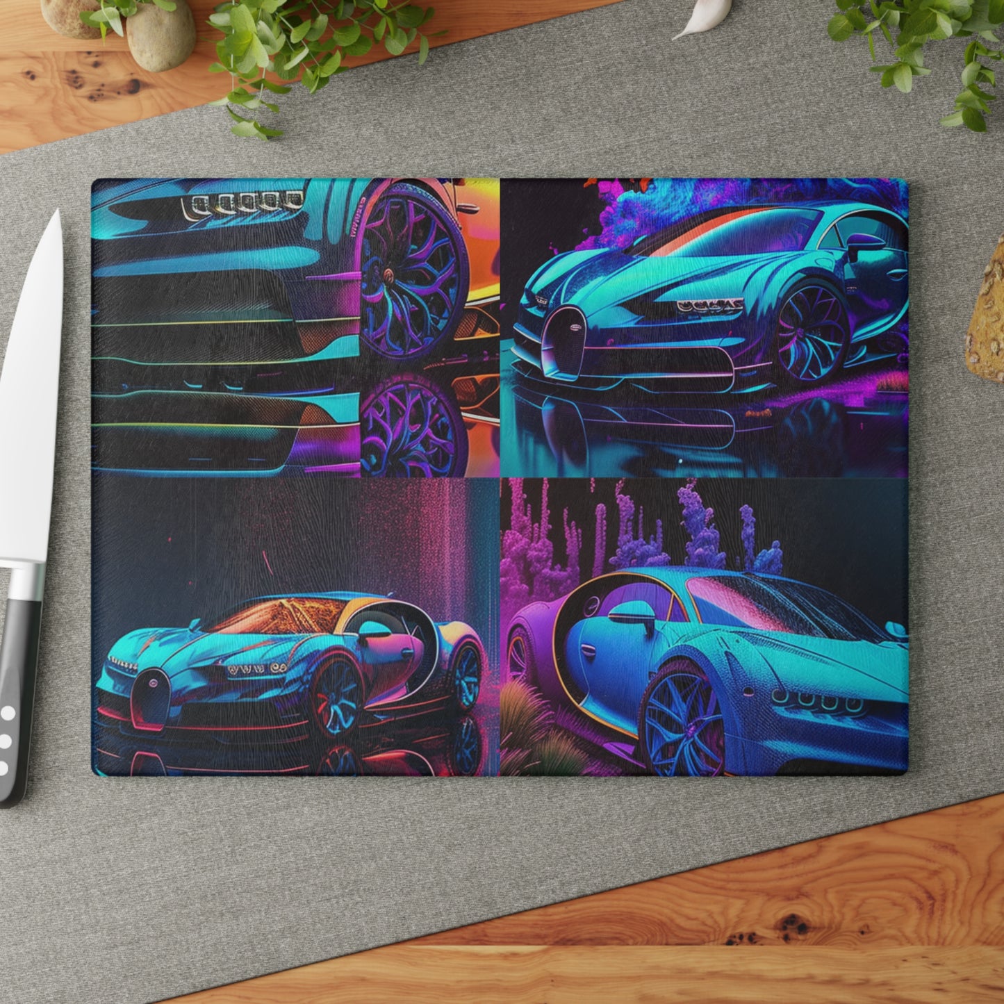 Glass Cutting Board Bugatti Neon Chiron 5