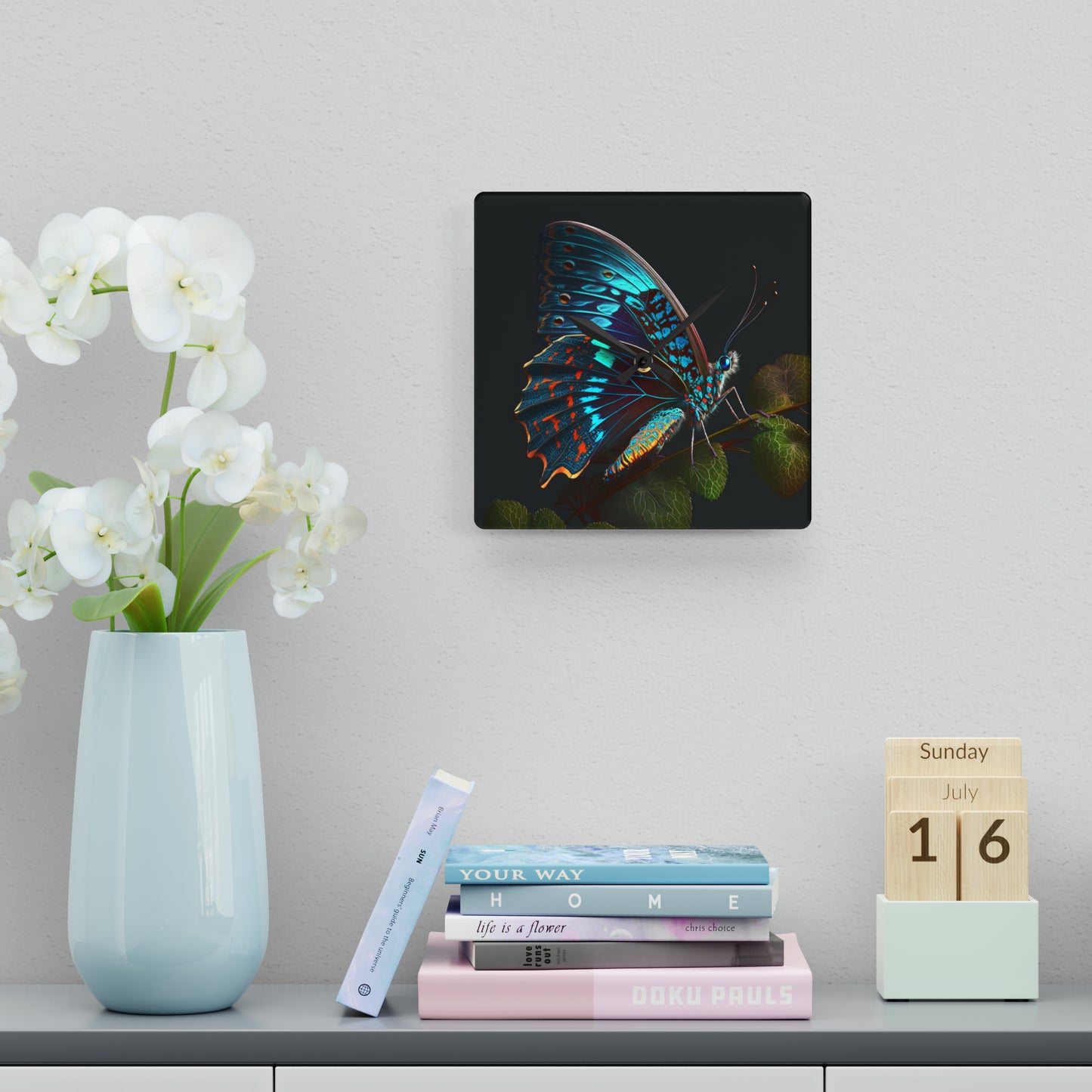 Acrylic Wall Clock Hue Neon Butterfly 2
