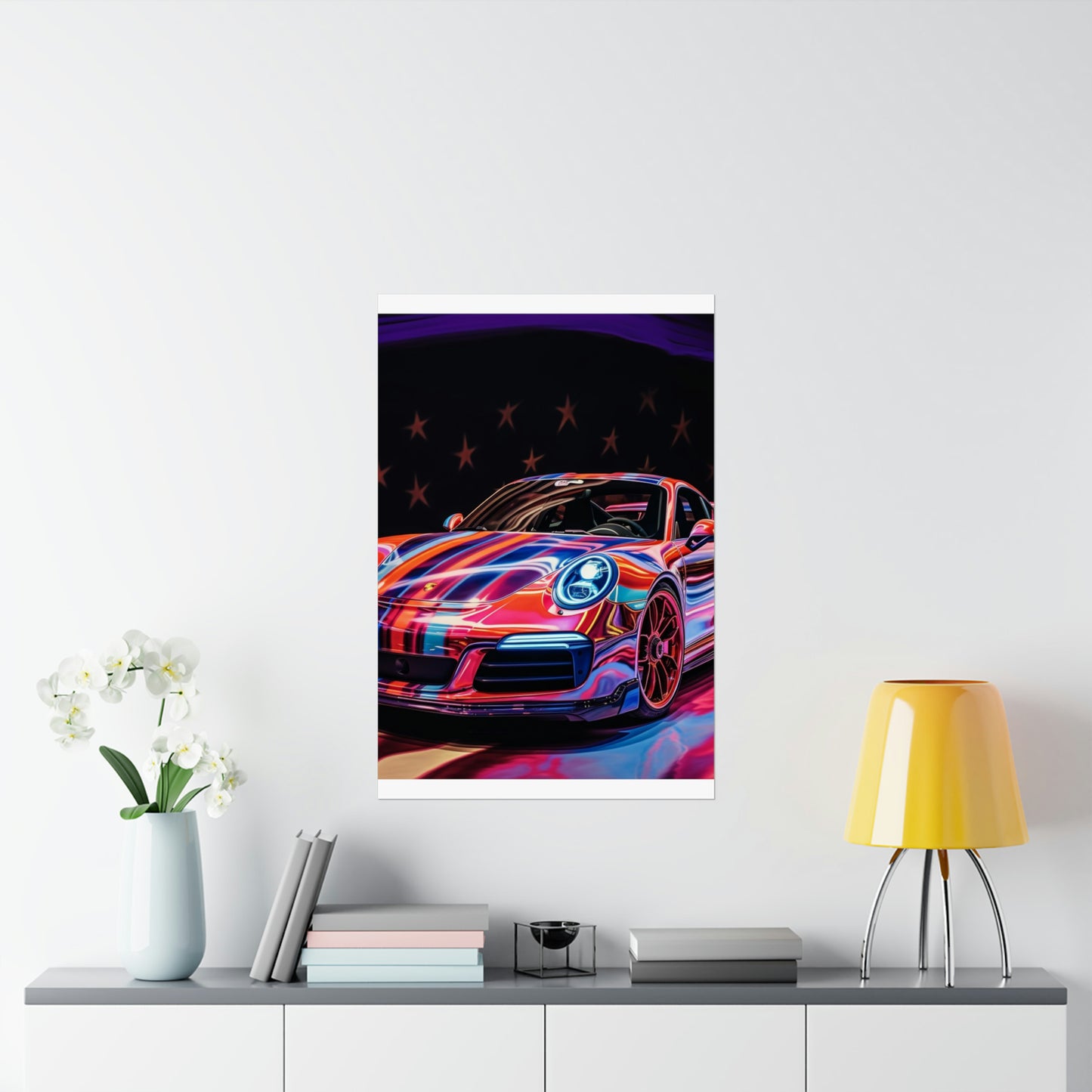 Premium Matte Vertical Posters American Flag Colored Porsche 1