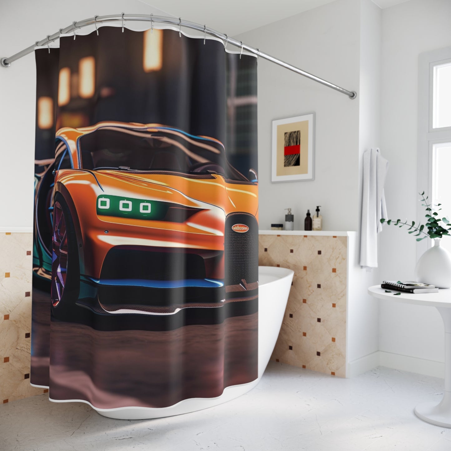 Polyester Shower Curtain Hyper Bugatti Neon Chiron 1