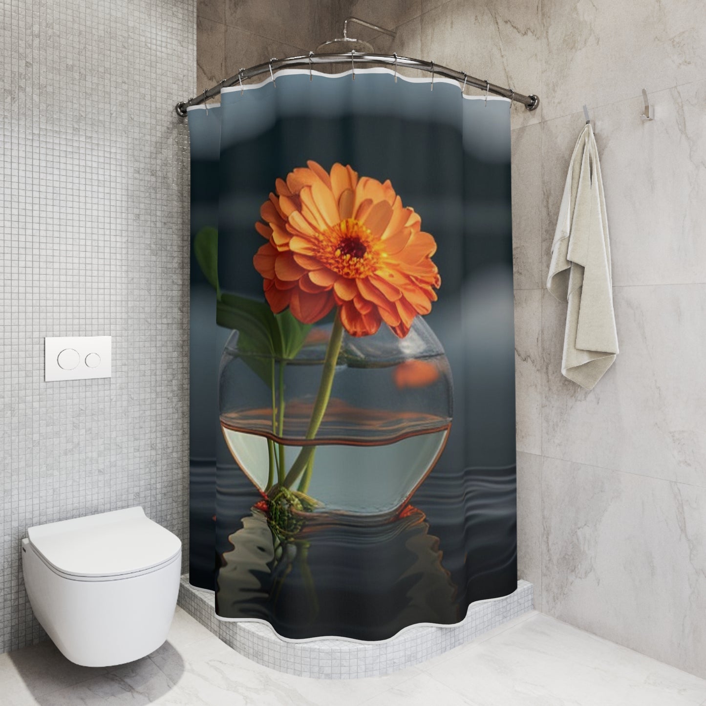 Polyester Shower Curtain Orange Zinnia 2