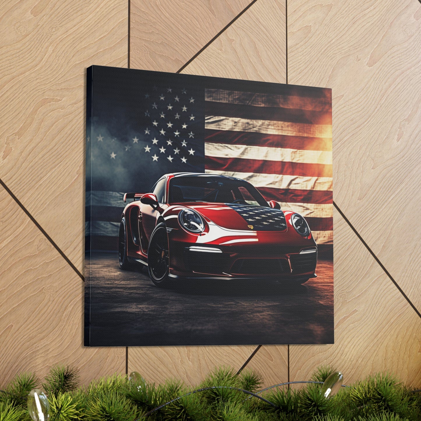 Canvas Gallery Wraps American Flag Background Porsche 2