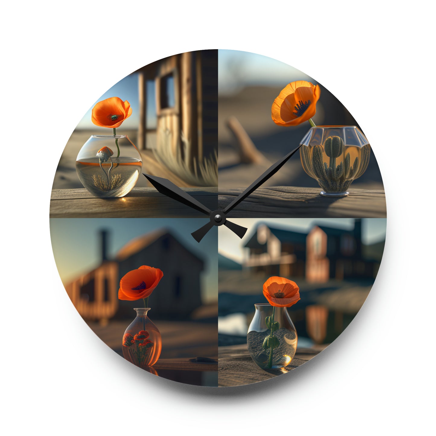 Acrylic Wall Clock Orange Poppy in a Vase 5