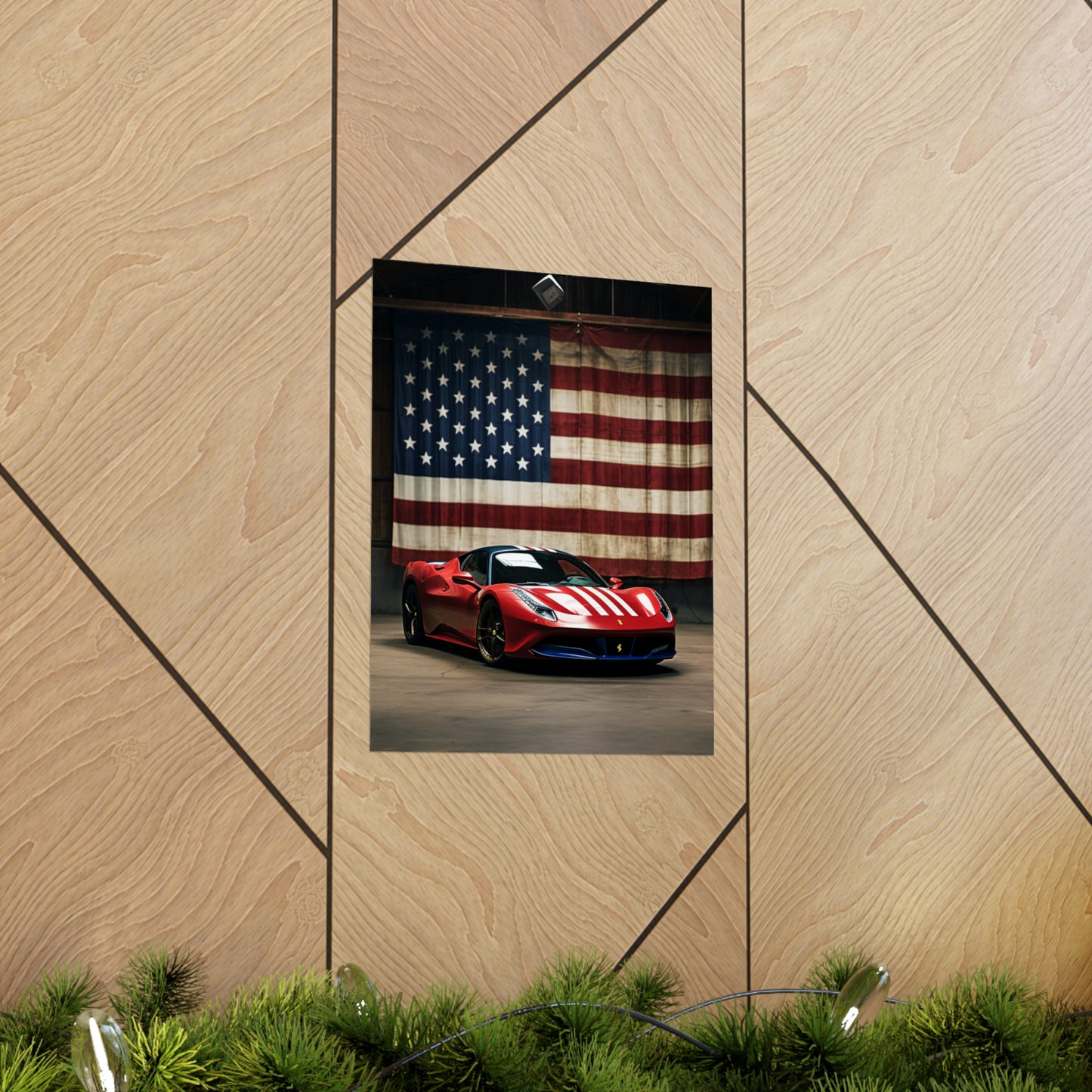 Premium Matte Vertical Posters American Flag Farrari 4