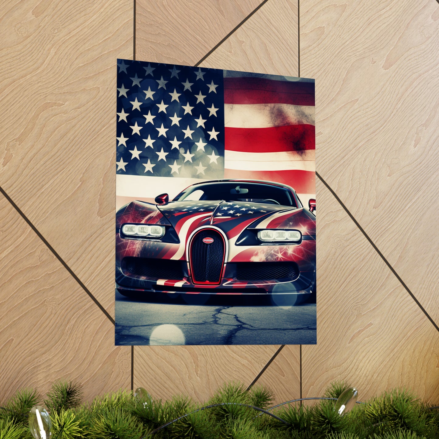 Premium Matte Vertical Posters Abstract American Flag Background Bugatti 1