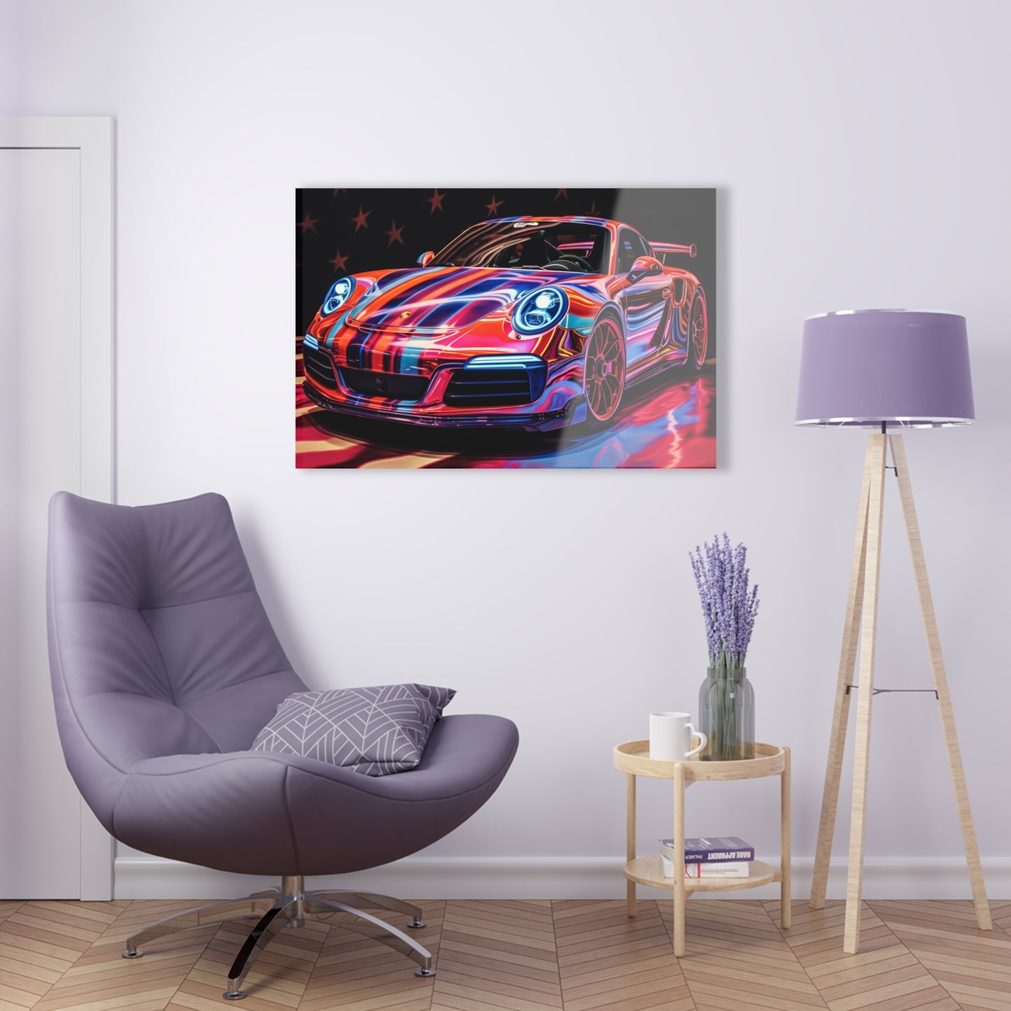 Acrylic Prints Macro American Flag Porsche 4