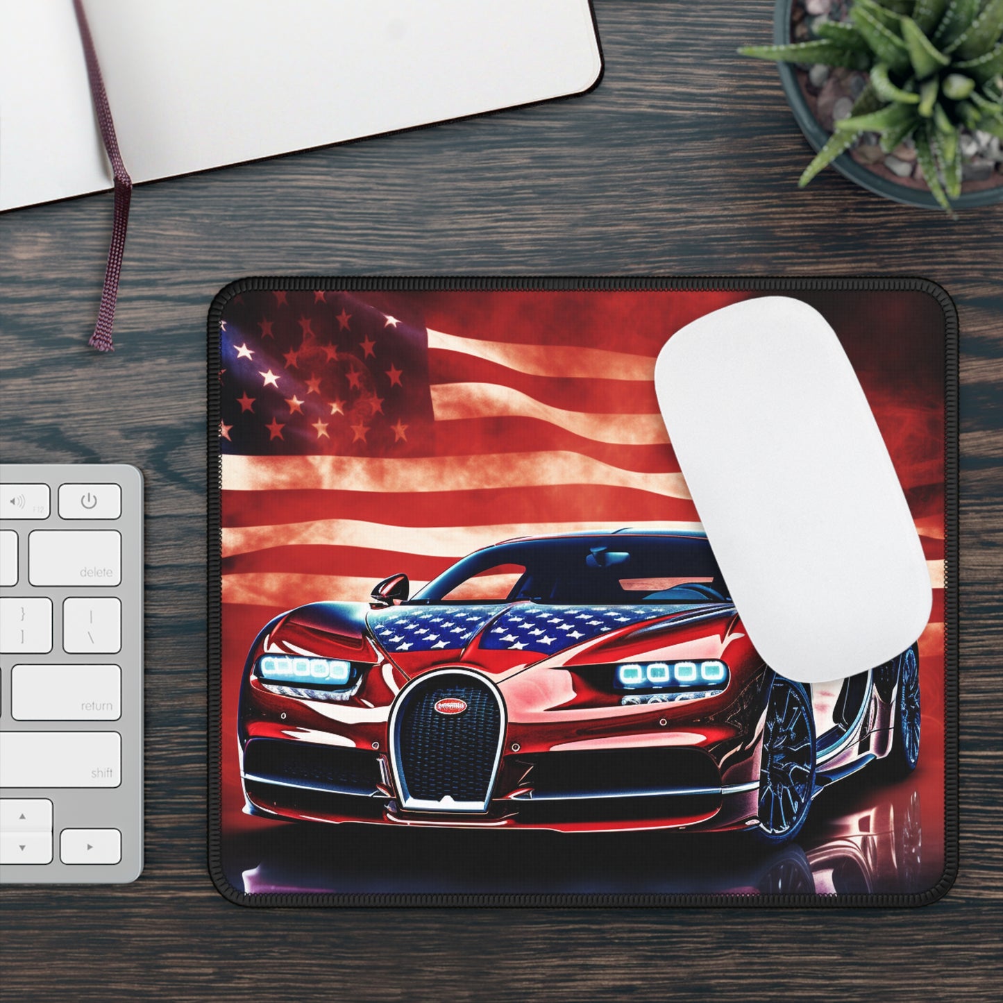 Gaming Mouse Pad  Abstract American Flag Background Bugatti 3