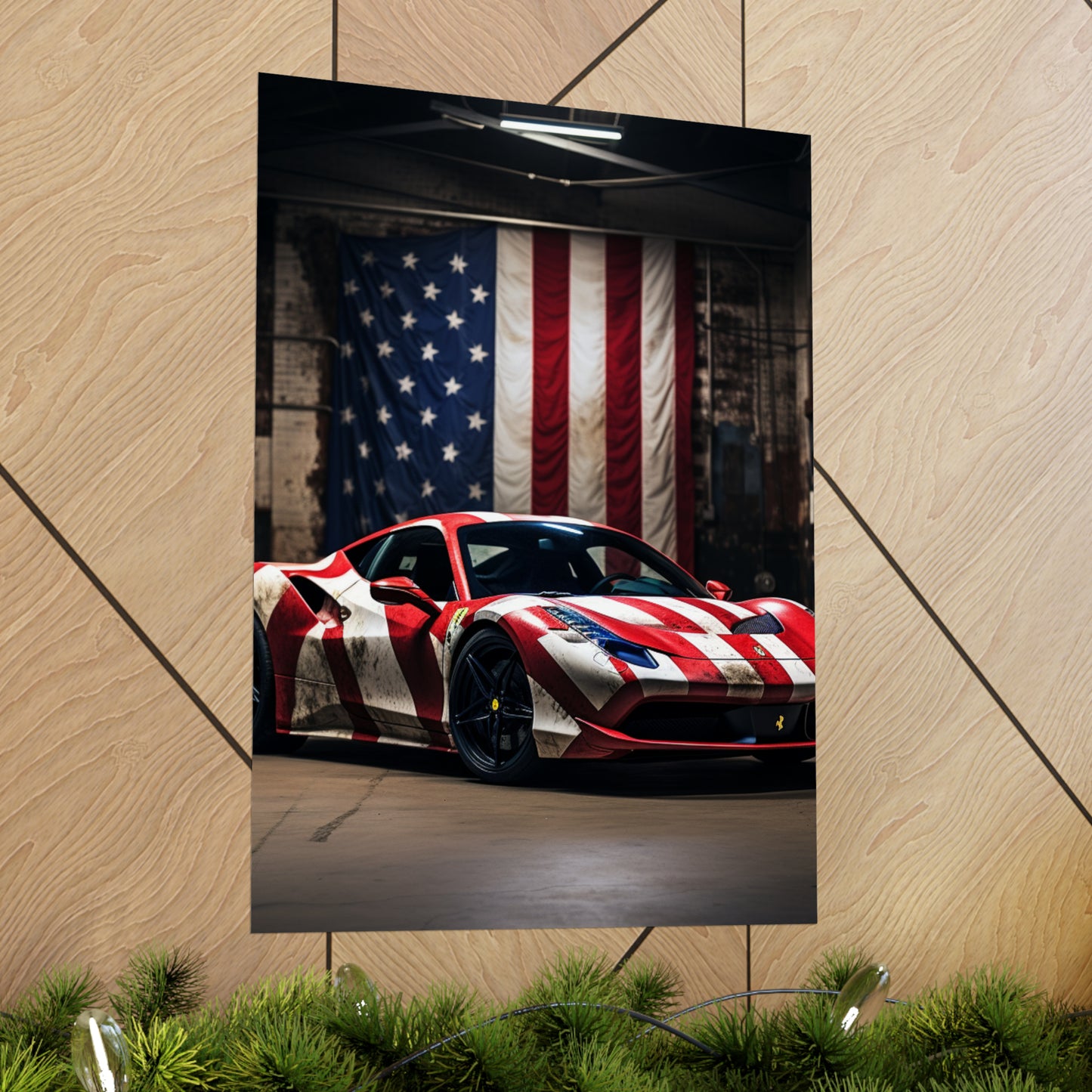 Premium Matte Vertical Posters American Flag Farrari 2