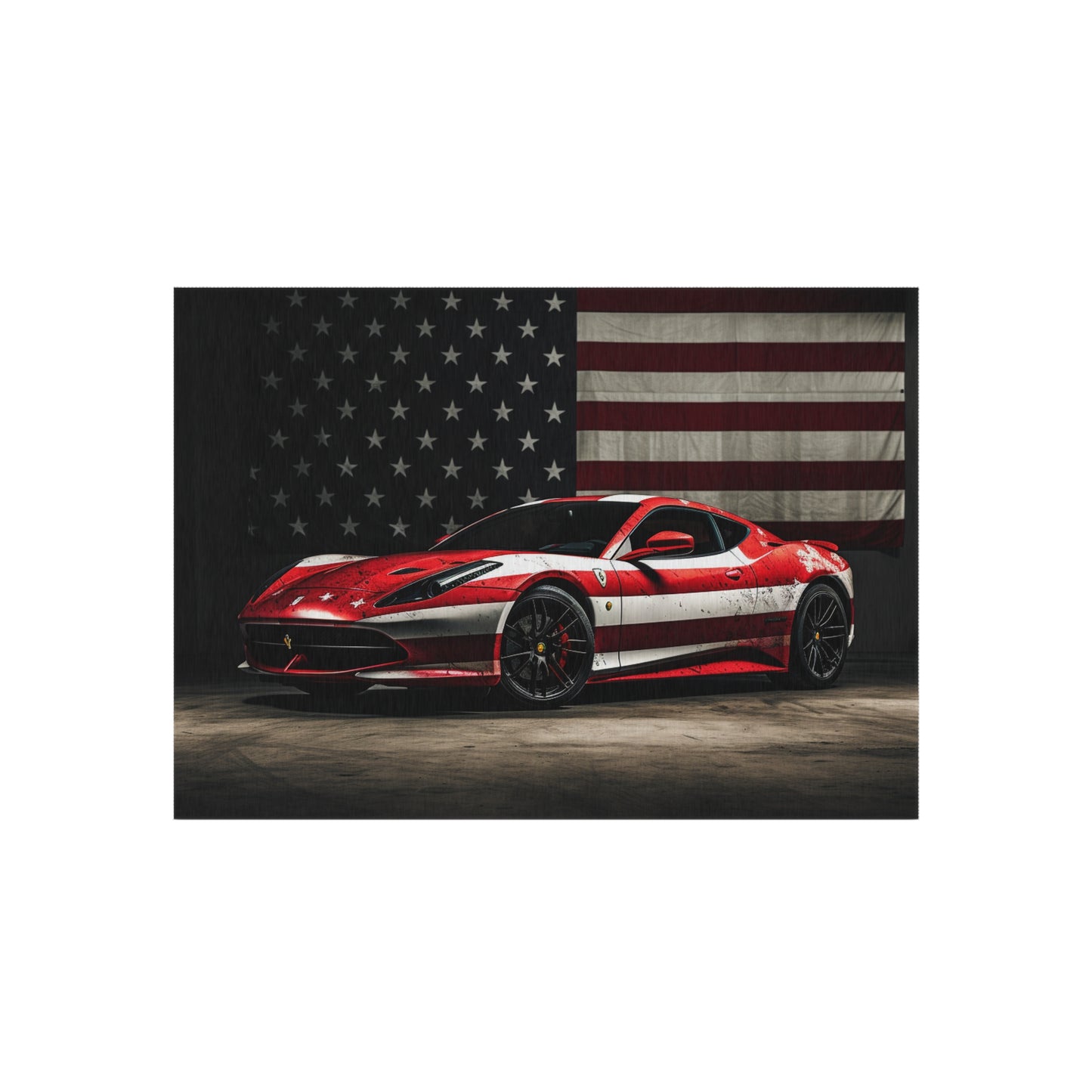 Outdoor Rug  American Flag Background Ferrari 1