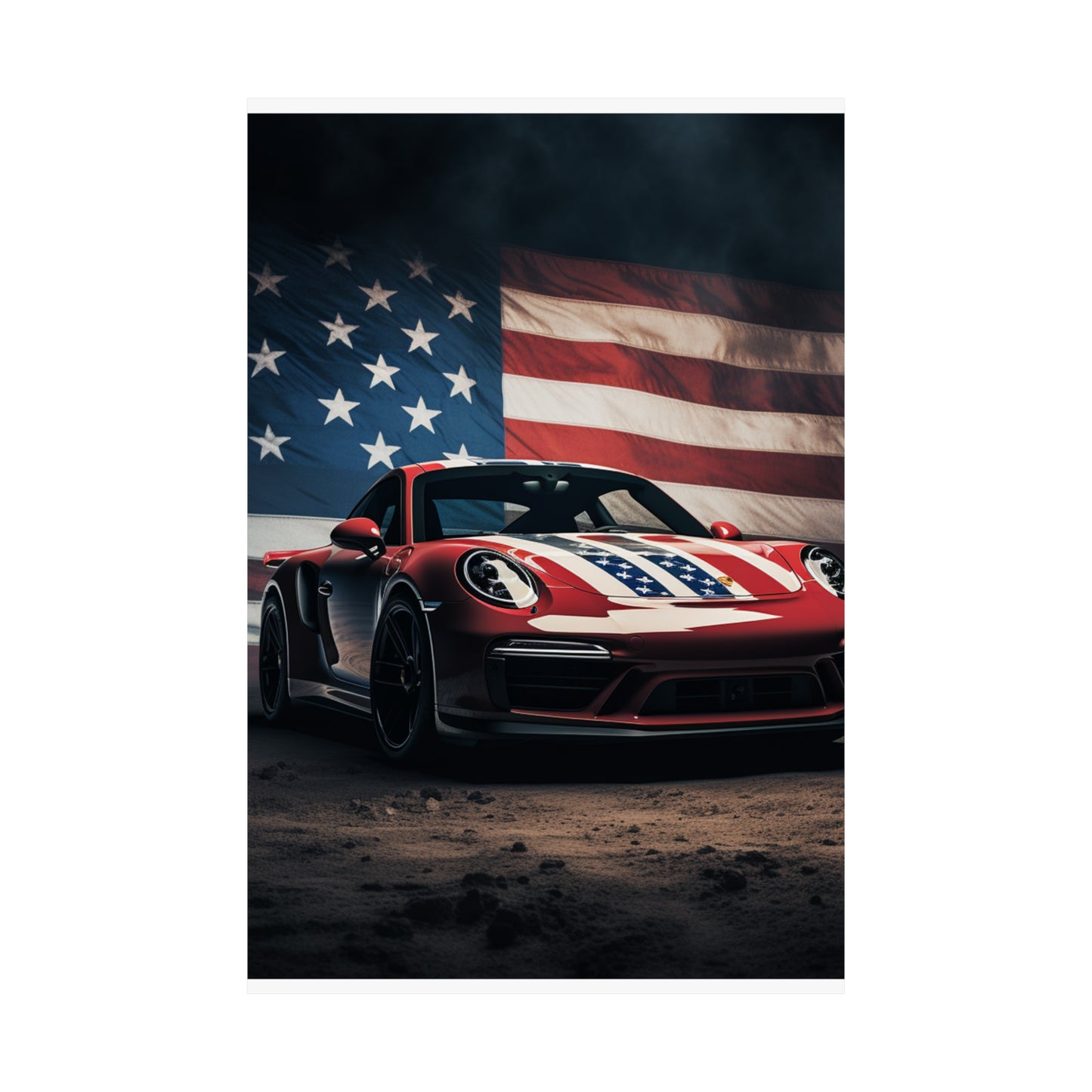 Premium Matte Vertical Posters American Flag Background Porsche 3