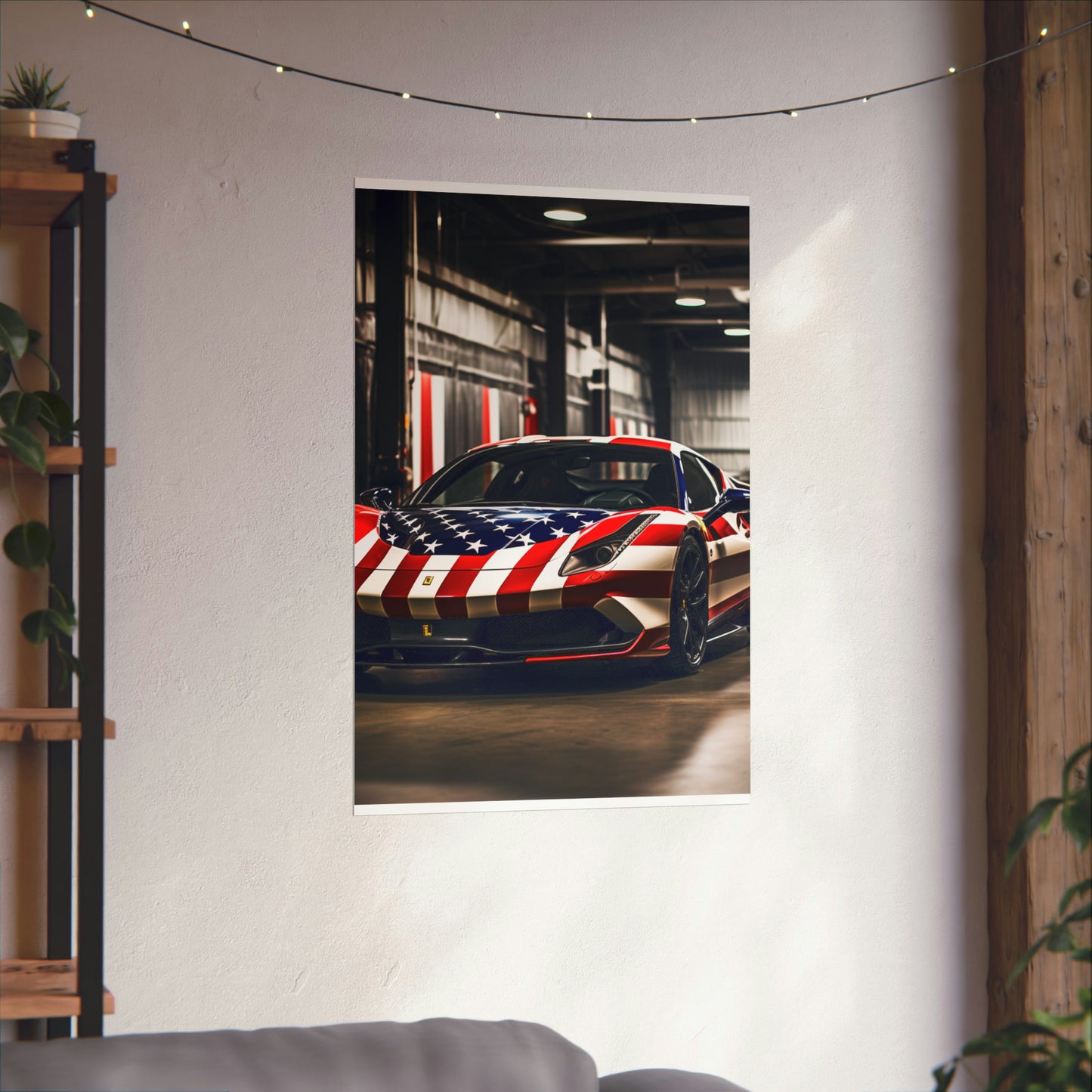 Premium Matte Vertical Posters American Flag Farrari 3