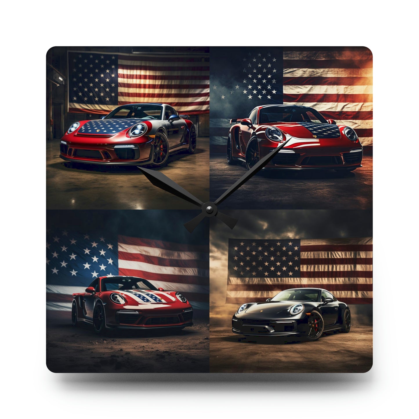 Acrylic Wall Clock American Flag Background Porsche 5